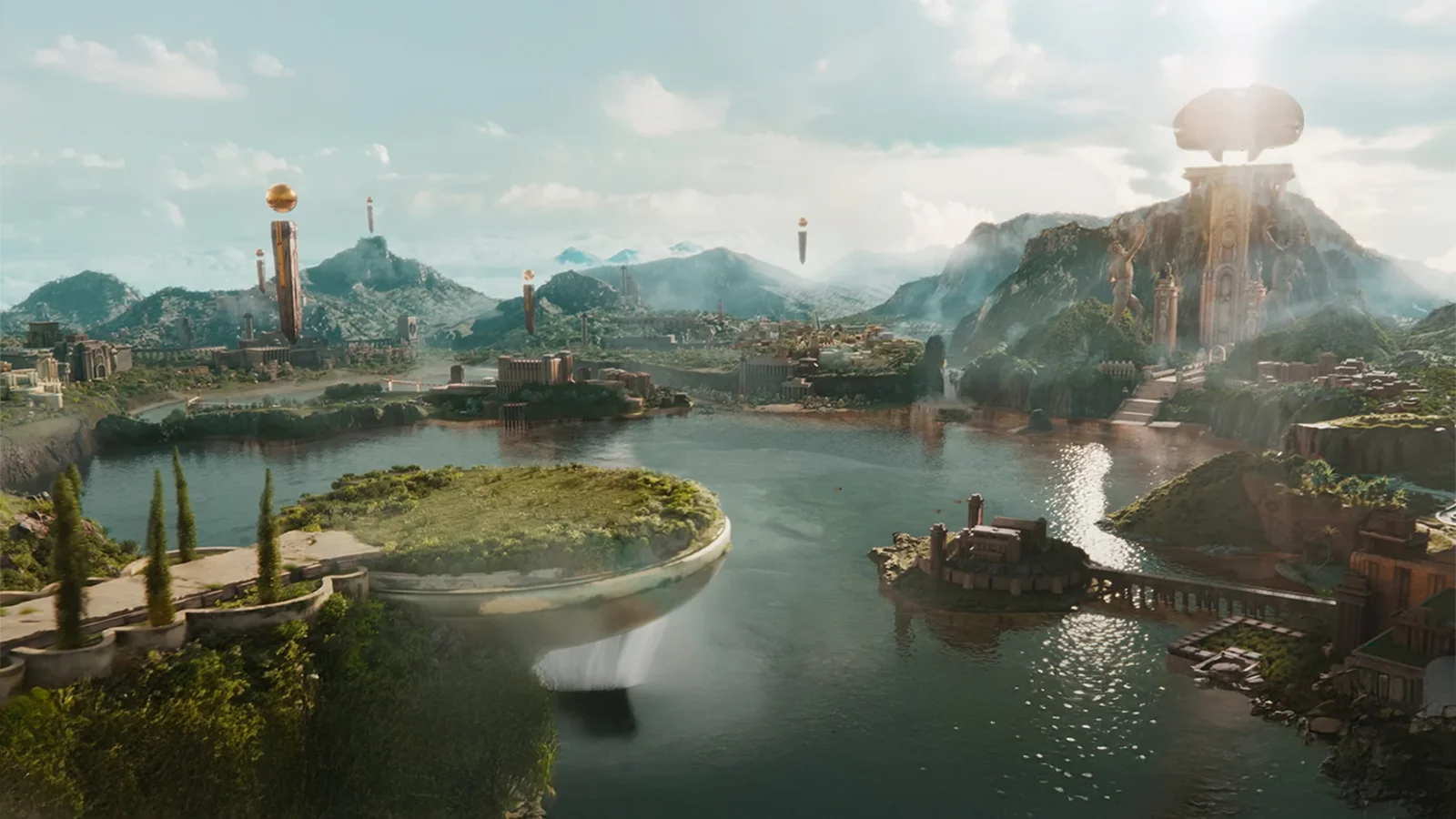 Futuristic cityscape with advanced architecture, integrated nature, and water bodies representing the future of urban development.