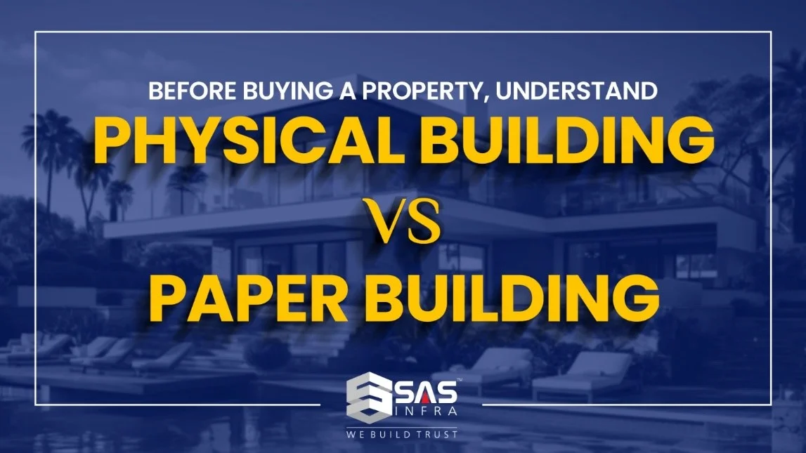 Graphic comparing physical buildings and paper buildings to guide property buyers.