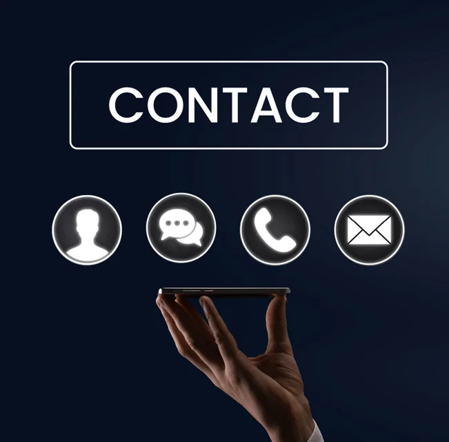 Contact icons for SAS Infra showing profile, chat, phone, and email options on a digital interface.